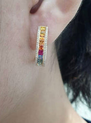 PREORDER | Rainbow Gemstones Half Eternity Hoop Diamond Earrings 14kt
