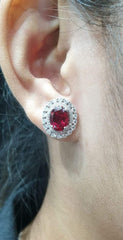PREORDER | Oval Red Ruby Gemstones Diamond Earrings 14kt