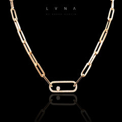 Rose Bar Link Chain Diamond Necklace 14kt
