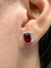 5년 | 레드 루비 에메랄드 스터드 다이아몬드 14kt 귀걸이