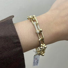 PREORDER | Golden Chunky Center Paved Chain Link Diamond Bracelet 14kt