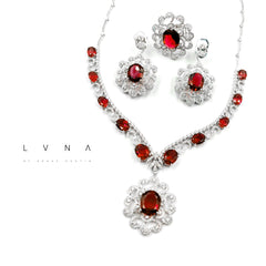 Red Ruby Floral Grand Full Gemstones Diamond Jewelry Set 14kt