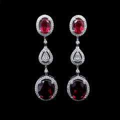 PREORDER | Oval Red Ruby Dangling Gemstones Diamond Earrings 14kt