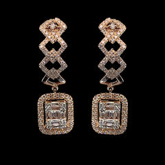PREORDER | Rose Zigzag Emerald Dangling Diamond Earrings 14kt