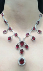 PREORDER | Grand Sliver Oval Red Ruby Gemstones Diamond Necklace 14kt