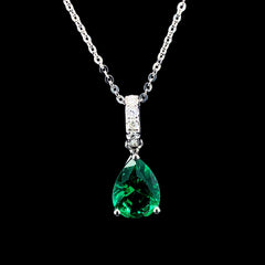 PREORDER | Precious Green Emerald Pear Gemstones Diamond Necklace 14kt