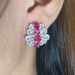 #LVNA礼品 |红宝石垫形装饰钻石耳环 14 克拉