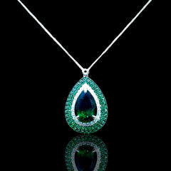 PREORDER | Extra Large Teardrop Green Emerald Paved Pear Shape Gemstones Diamond Necklace 14kt