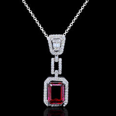 PREORDER | Red Ruby Drop Gemstones Diamond Necklace 16-18” 18kt