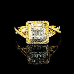 PREORDER | Golden Square Twisted Paved Band Diamond Ring 14kt