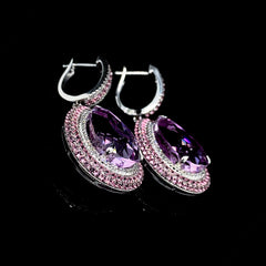 PREORDER | Amethyst Pear Shape Gemstones Dangling Diamond Earrings 14kt