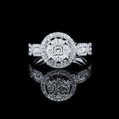PREORDER | Round Paved Band Baguette Invisible Setting Diamond Ring 14kt