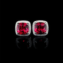 #LVNA2024 |  Cushion Red Ruby Gemstones Diamond Earrings 14kt