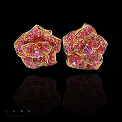PREORDER | Pink Ruby Floral Statement Gemstones Earrings 18kt