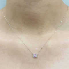 精致粉色蓝宝石条形钻石项链 14kt