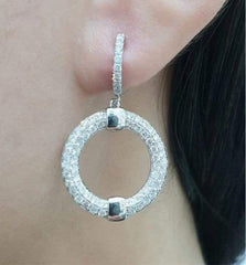 Paved Circle Drop Dangling Diamond Earrings 14kt