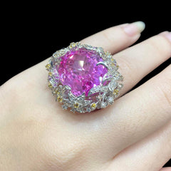 新 |华丽的红宝石和宝石鸡尾酒钻石戒指 14 克拉