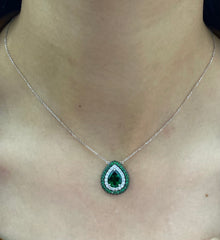 PREORDER | Pear Green Emerald Paved Gemstones Diamond Necklace 14kt