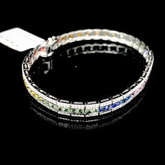 Rainbow Sapphire Gemstones Diamond Bracelet 14kt