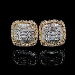 #LVNA2024 |  Golden Cushion Baguette Stud Diamond Earrings 14kt