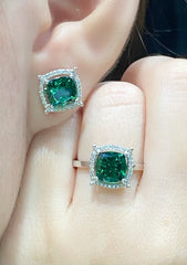 PREORDER | Cushion Green Emerald Gemstones Diamond Jewelry Set 14kt