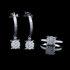 PREORDER | Round Paved Dangling Diamond Jewelry Set 14kt