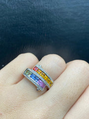 PREORDER | Rainbow Sapphire Gemstones Diamond Ring 14kt