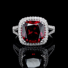 PREORDER | Cushion Red Ruby Halo Gemstones Diamond Ring 14kt
