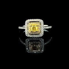 稀有黄色钻石光环钻石戒指 14kt 