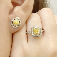 PREORDER | Cushion Halo Yellow Colored Diamond Jewelry Set 14kt
