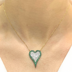 PREORDER | Golden Heart Green Emerald Gemstones Diamond Necklace 14kt