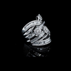 PREORDER | Baguette Crossover Cluster Shape Statement Diamond Ring 14kt