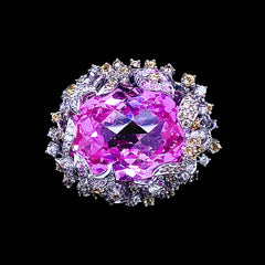 PREORDER | Floral Pink Ruby Deco Statement Gemstones Diamond Ring 14kt