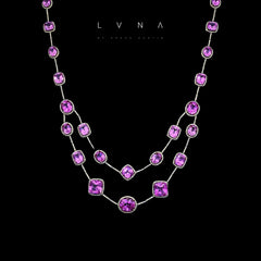PREORDER | Grand Layeres Pink Ruby Station Gemstones Diamond Necklace 14kt