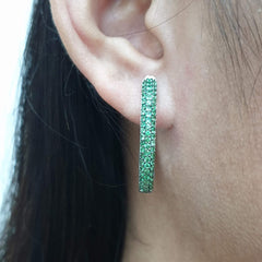 PREORDER | Colombian Green Emerald Hoop Gemstones Diamond Earrings 14kt