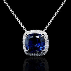 #LVNA2024 | Blue Sapphire Cushion Halo Diamond Necklace 16-18” 18kt