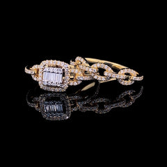 PREORDER | Golden Classic Cushion Chain Promise Twin Pair Diamond Ring 14kt
