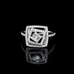 PREORDER | Classic Square Halo Paved Band Diamond Ring 14kt