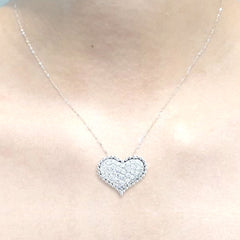 PREORDER | Large Heart Paved Diamond Necklace 16-18” 18kt White Gold Chain