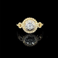 PREORDER | Round Halo Paved Band Diamond Ring 14kt