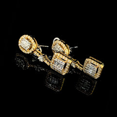 PREORDER | Golden Cluster Shape Oval Square Dangling Diamond Earrings 14kt
