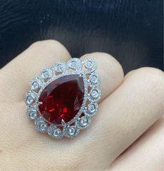 PREORDER | Red Ruby Gemstones & Diamond Cocktail Ring 14kt