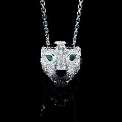 PREORDER | Green Emerald Eyed Studded Panther Gemstones Diamond Necklace 18kt