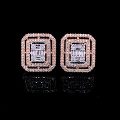 PREORDER | Rose Emerald Halo Stud Diamond Earrings 14kt