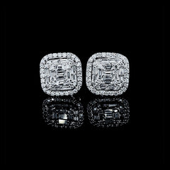 PREORDER | Classic Cushion Baguette Stud Diamond Earrings 14kt