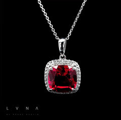 PREORDER | Cushion Red Ruby Gemstones Diamond Necklace 14kt
