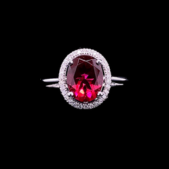 PREORDER | Oval Red Ruby Gemstones Diamond Ring 14kt