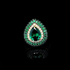 PREORDER | Teardrop Green Emerald Gemstones Diamond Ring 14kt