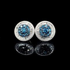 PREORDER | Round Statement Blue Colored Diamond Earrings 14kt