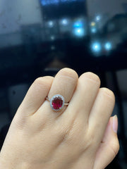 PREORDER | Oval Red Ruby Gemstones Diamond Ring 14kt